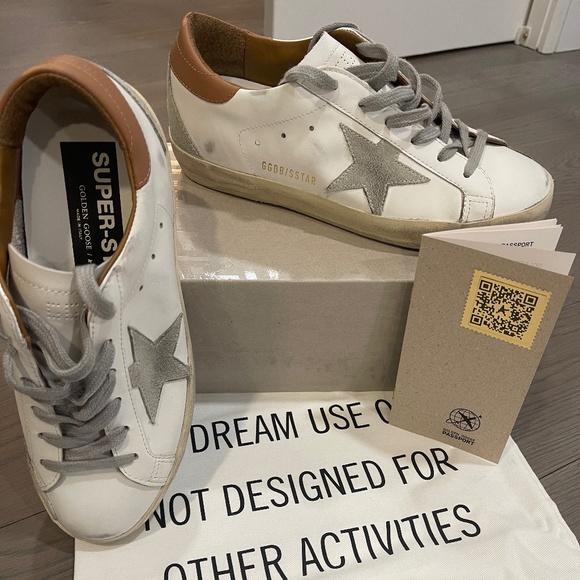Golden Goose Shoes - Golden Goose Super-Star White Vacchetta Tan Suede Patch